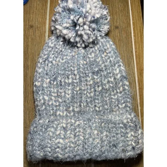 a.n.a Womens Blue Marled Yarn Pom-Pom Beanie Hat One Size - Picture 2 of 8